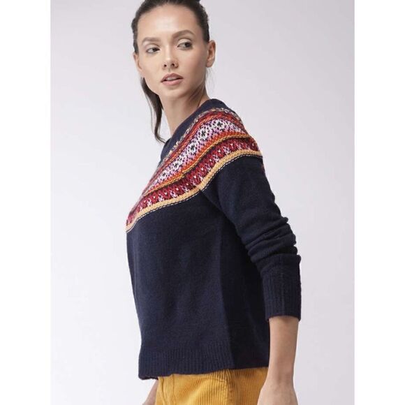 FOREVER 21 Contemporary Women’s Printed Round Neck Multicolor Sweater, Size XS - Picture 3 of 15